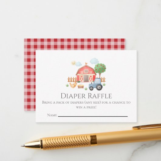 Wasserfarbe Bauernhoftiere Baby Shower Windel Raff Begleitkarte (Vorderseite/Rückseite Beispiel)