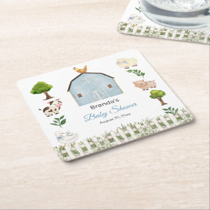 Wasserfarbe Bauernhoftiere Barnyard Baby Shower Rechteckiger Pappuntersetzer