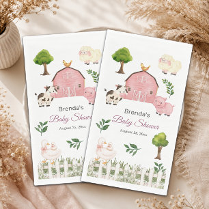 Wasserfarbe Bauernhoftiere Stall Babyparty Serviette