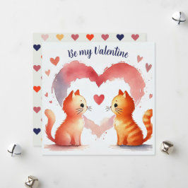 Wasserfarbe "Be My Valentine" Karte Orange Katzen