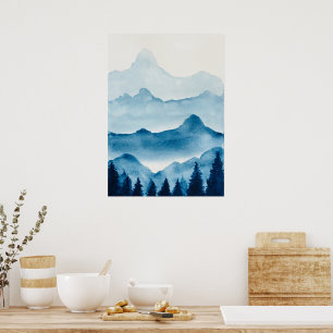 Wasserfarbe Bergkulisse Poster
