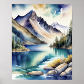 Wasserfarbe Bergsee Szene 4:5 Poster (Vorne)