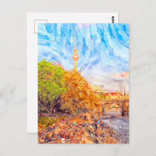 Wasserfarbe Berlin. Abend-Stimmung in Monbijoupark Postkarte (Vorne/Hinten)