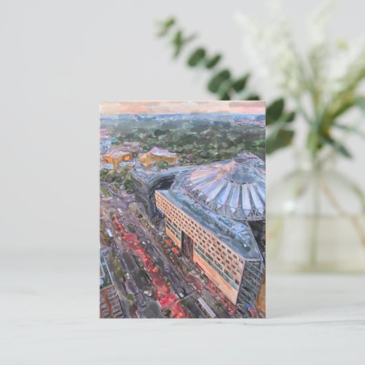 Wasserfarbe Berlin. Abend über Sony Center und Ti Postkarte (Stehend Vorderseite)