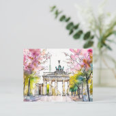 Wasserfarbe Berlin Frühling Brandenburg Tor Postkarte (Stehend Vorderseite)