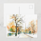 Wasserfarbe Berlin Funkturm Herbst Postkarte (Vorne/Hinten)