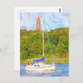 Wasserfarbe Berlin. Grunewaldturm und Schiff Havel Postkarte (Vorne/Hinten)