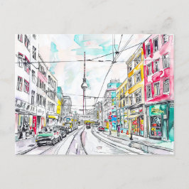 Wasserfarbe Berlin Mitte und Fernsehturm Postkarte