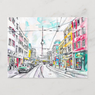 Wasserfarbe Berlin Mitte und Fernsehturm Postkarte