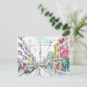 Wasserfarbe Berlin Mitte und Fernsehturm Postkarte (Stehend Vorderseite)