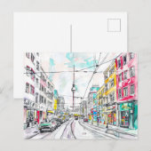 Wasserfarbe Berlin Mitte und Fernsehturm Postkarte (Vorne/Hinten)