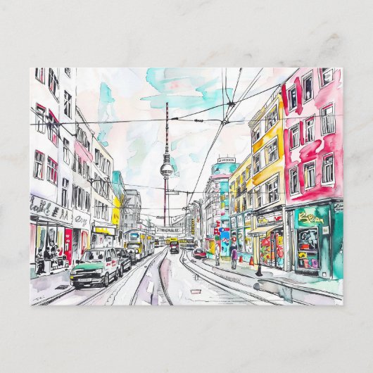 Wasserfarbe Berlin Mitte und Fernsehturm Postkarte (Vorderseite)