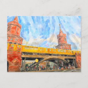 Wasserfarbe Berlin. S-Bahn an der Oberbaumbrücke Postkarte