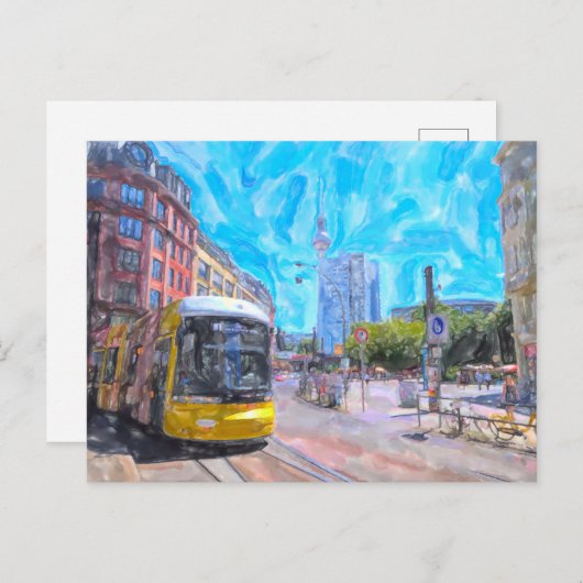 Wasserfarbe Berlin. Straßenbahn am Hackeschen Mark Postkarte (Vorne/Hinten)