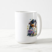 Wasserfarbe Bernener Hund mit Blume Kaffeetasse (VorderseiteRechts)