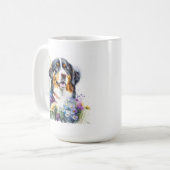 Wasserfarbe Bernener Hund mit Blume Kaffeetasse (Vorderseite Links)