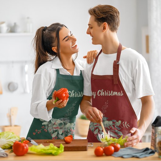 Wasserfarbe Berries Grüne Frohe Weihnachten Schürze