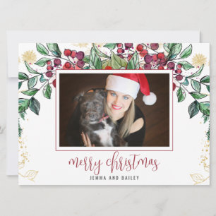 Wasserfarbe Berry Evergreen Holiday Foto Feiertagskarte