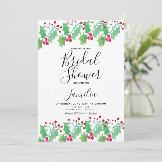 Wasserfarbe Berry Greenery Gemäldetes Brautparty Einladung (Stehend Vorderseite)