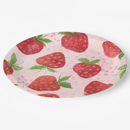 Wasserfarbe Berry Sweet Strawberry Dusche Pappteller (Schrägansicht)