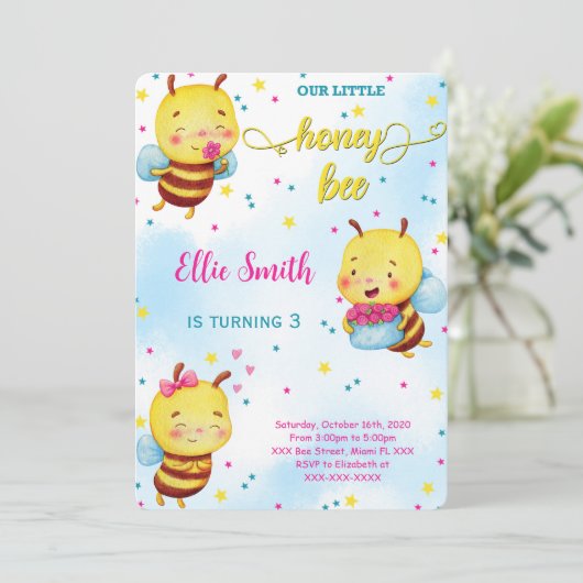 Wasserfarbe Biene Einladung (Stehend Vorderseite)