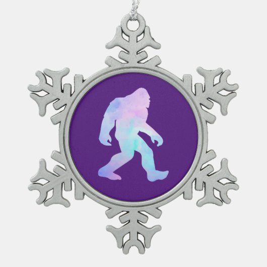Wasserfarbe Bigfoot Schneeflocken Zinn-Ornament (Vorderseite)