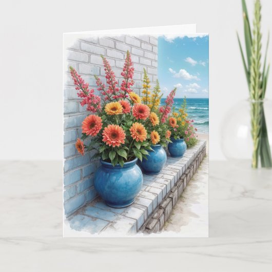 Wasserfarbe Birthday Beach Dahlias Karte (Vorderseite)