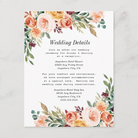 Wasserfarbe Bläserner Elegante Rosa Burgund Hochze Begleitkarte (Vorderseite)