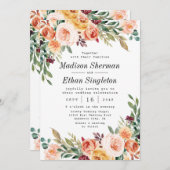 Wasserfarbe Bläserner Elegante Rosa Burgund Hochze Einladung (Vorne/Hinten)