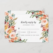 Wasserfarbe Bläserner Elegante Rosa Burgund Hochze RSVP Karte (Vorne/Hinten)