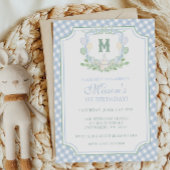 Wasserfarbe Blau 1. Geburtstag Monogramm-Wappen-Pa Einladung