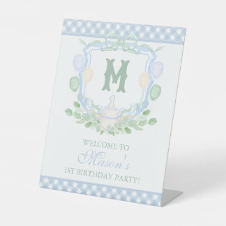 Wasserfarbe Blau 1. Geburtstag Monogramm Wappen Pa Sockelschild