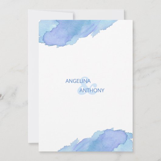 Wasserfarbe Blau Aquamarine Lila Hochzeitseinladun Einladung (Rückseite)