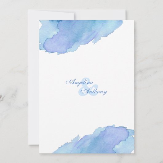 Wasserfarbe Blau Aquamarine Lila Hochzeitseinladun Einladung (Rückseite)
