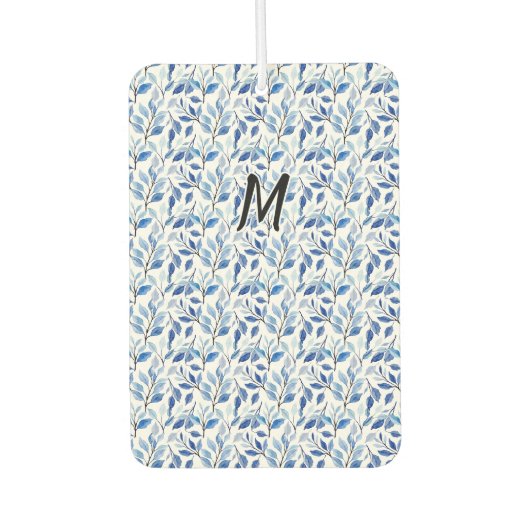 Wasserfarbe Blau Blatt Mosaik Feine Kunst Monogram Autolufterfrischer (Vorderseite)