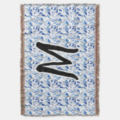 Wasserfarbe Blau Blatt Mosaik Feine Kunst Monogram Decke (Vorderseite Vertikal)