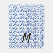 Wasserfarbe Blau Blatt Mosaik Feine Kunst Monogram Fleecedecke (Vorderseite)