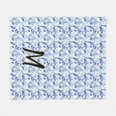 Wasserfarbe Blau Blatt Mosaik Feine Kunst Monogram Fleecedecke (Vorderseite (Horizontal))