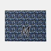 Wasserfarbe Blau Blatt Mosaik Feine Kunst Monogram Fußmatte (Vorderseite)
