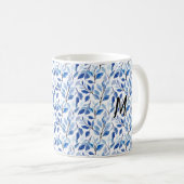 Wasserfarbe Blau Blatt Mosaik Feine Kunst Monogram Kaffeetasse (VorderseiteRechts)