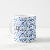 Wasserfarbe Blau Blatt Mosaik Feine Kunst Monogram Kaffeetasse (Vorderseite Links)