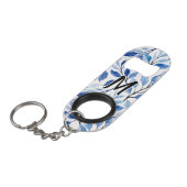 Wasserfarbe Blau Blatt Mosaik Feine Kunst Monogram Mini Flaschenöffner (Vorderseite Schrägansicht)