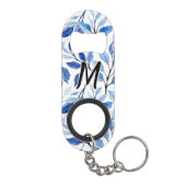 Wasserfarbe Blau Blatt Mosaik Feine Kunst Monogram Mini Flaschenöffner (Rückseite)