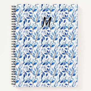 Wasserfarbe Blau Blatt Mosaik Feine Kunst Monogram Notizblock