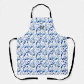 Wasserfarbe Blau Blatt Mosaik Feine Kunst Monogram Schürze (Vorderseite)