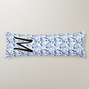 Wasserfarbe Blau Blatt Mosaik Feine Kunst Monogram Seitenschläferkissen