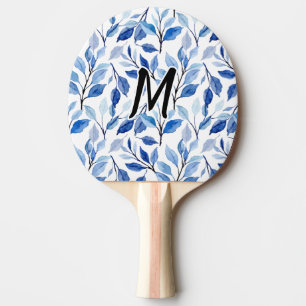 Wasserfarbe Blau Blatt Mosaik Feine Kunst Monogram Tischtennis Schläger
