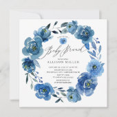 Wasserfarbe Blau Blumen Babydusche Brunch Einladung (Vorderseite)