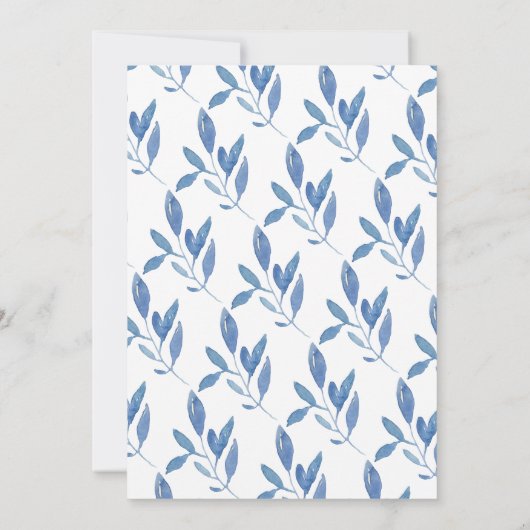 Wasserfarbe Blau Blumen Babydusche Brunch Einladung (Rückseite)