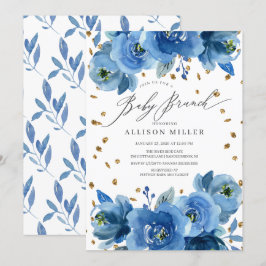 Wasserfarbe Blau Blumen Babydusche Brunch Einladung